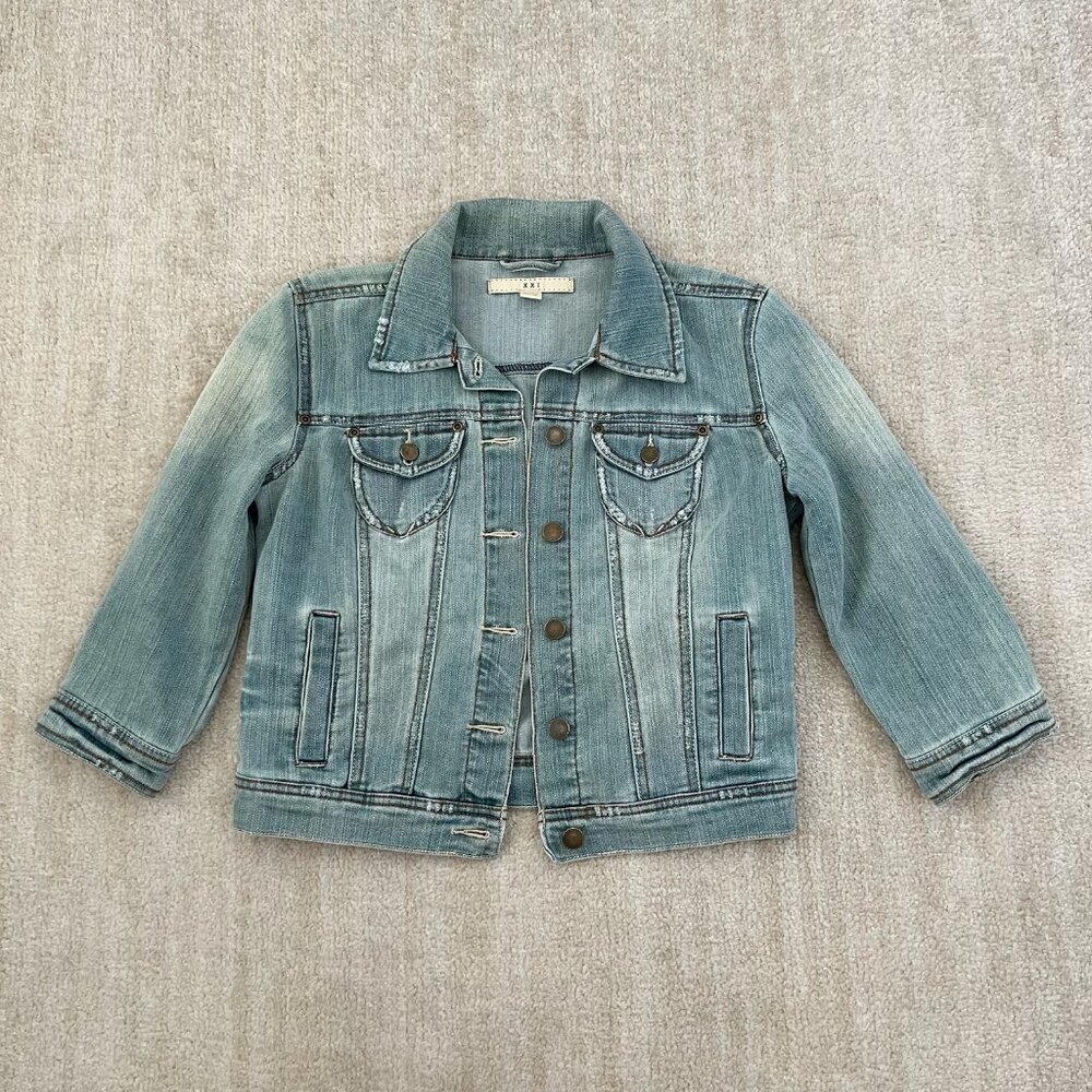 Forever 21 Distressed Blue Denim Jean Jacket S